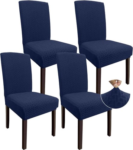 Jacard Eetkamerstoelhoes voor Eettafel (Set van 4, Marineblauw)