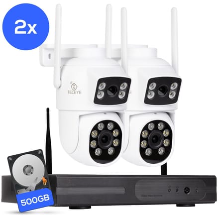 Teceye Dual Beveiligingscamera Buiten met Recorder - Draadloze Buitencamera - 2 Camera - 500GB Opslag