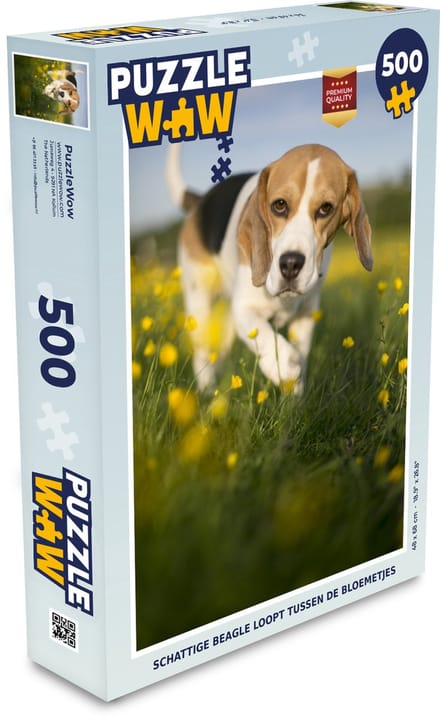 Puzzel Schattige Beagle loopt tussen de bloemetjes - Legpuzzel - Puzzel 500 stukjes