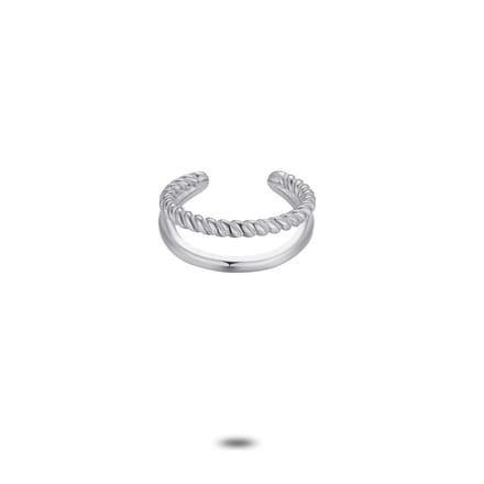 Twice As Nice Oorbel in zilver per stuk, earcuff, 2 rijen, half gestreept