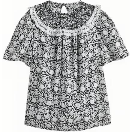 Boden Smocked Neck Printed Top Blk Maat: 10 | Blouses Outlet | Dames | Zwart