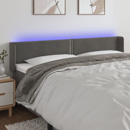 vidaXL - Hoofdbord - LED - 203x16x78/88 - cm - fluweel - donkergrijs