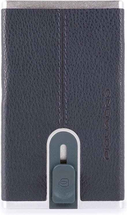 PIQUADRO Kaarthoes Black Square Compact Wallet Slider RFID Ocean Blue Donkerblauw