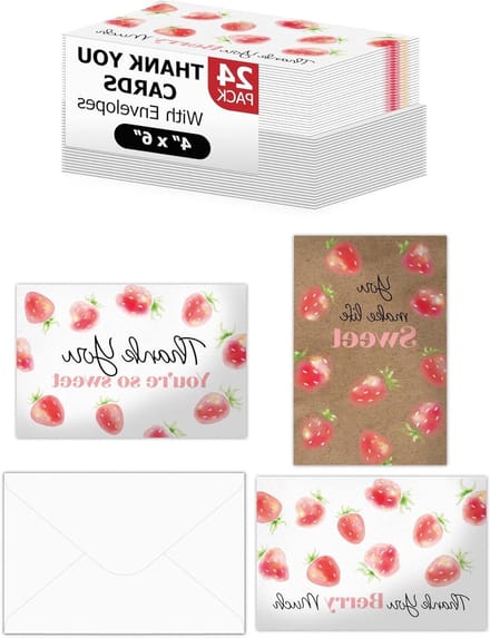 Bedankkaarten met Envelopes - Kaarten Set - Dank Betuigen - Unieke Fruit Designs - 24 Stuks - Rood
