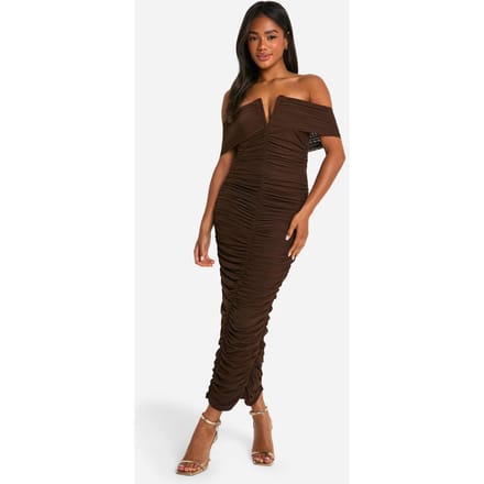 boohoo Dames Premium Power Mesh Gestructureerde Midaxi Jurk | Chocoladebruin | Maat: 40