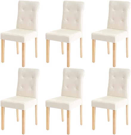 Set van 6 eetkamerstoelen MCW-E58, stoel eetkamerstoelen ~ kunstleer crème, lichtgekleurde poten