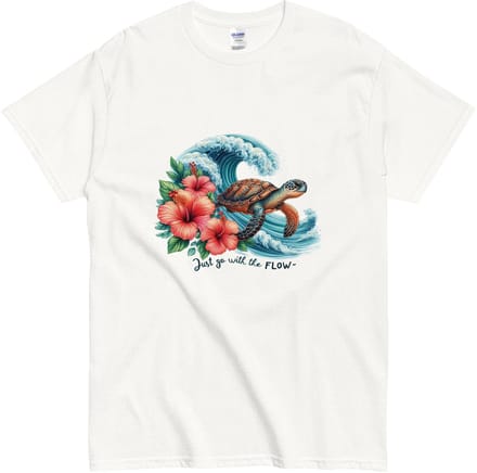 Dames en Heren T-shirt met schildpad – Just Go With The Flow – Zomers Strandshirt - Wit - M