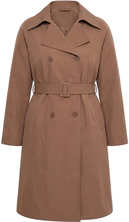 Ulla Popken - Dames - Trenchcoat reverskraag dubbele rij knopen - Bruin - Maat 58+