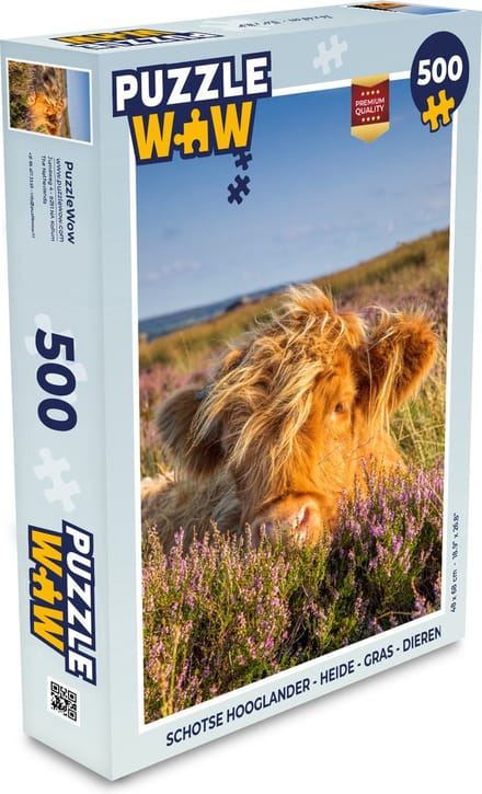 Puzzel Schotse Hooglander - Heide - Gras - Dieren - Legpuzzel - Puzzel 500 stukjes