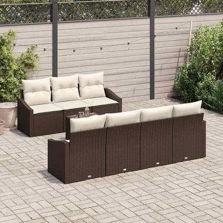 vidaXL Bankstel met kussen met opslag 8 pcs Bruin en Crème poly rattan