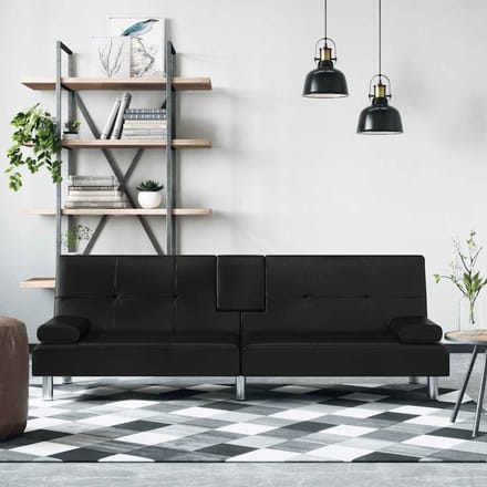 Vidaxl Canapé Avec Porte-Gobelets, Noir, Revêtu de Similicuir