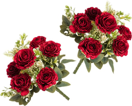 Chaks Rozen kunstbloemen boeket - 2x - rood - H43 cm