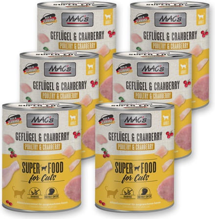 MAC’s Kattenvoer Natvoer Blik - 95,8% Gevogelte & Cranberry - 6 x 800g