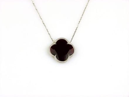 model Fiori klein ketting in zilver robijnrode klaver