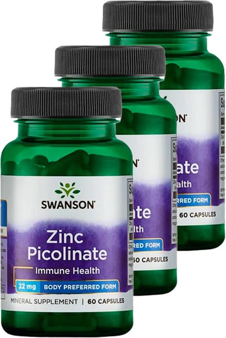 Swanson | Zinc Picolinate 22mg | 60 Capsules | 3 stuks | 3 x 60 stuks
