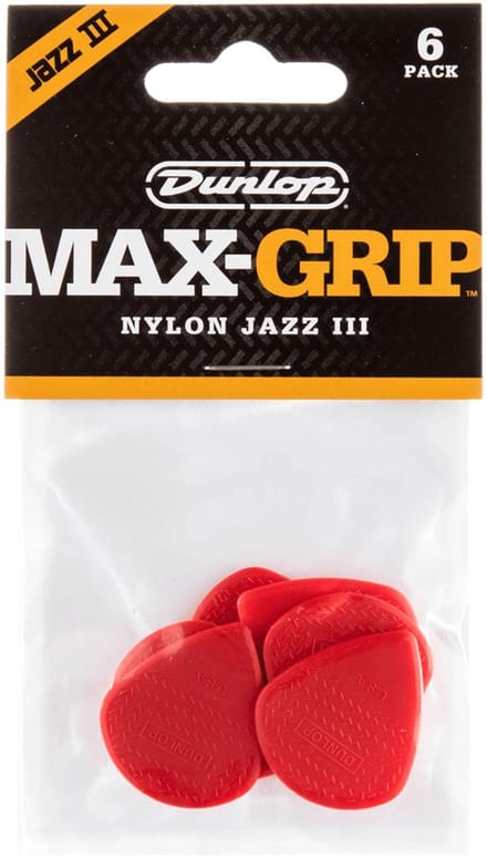 Dunlop Max Grip Nylon Jazz III Plectrum 6-Pack rood - Plectra