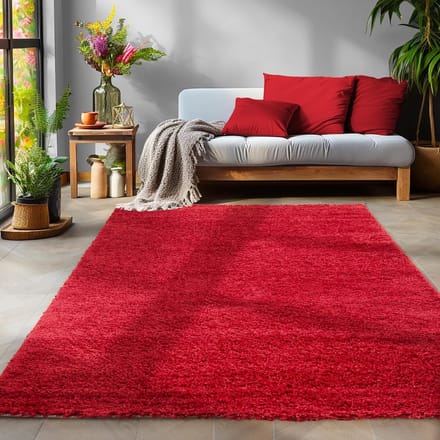 Basic Shaggy vloerkleed Rood Hoogpolig- 80x150 CM