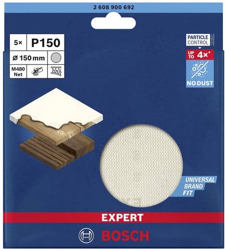 Bosch Accessories EXPERT M480 2608900692 Schuurnet voor excentrische schuurmachine Ongeperforeerd Korrelgrootte (num) 150 (Ø) 150 mm 5 stuk(s)