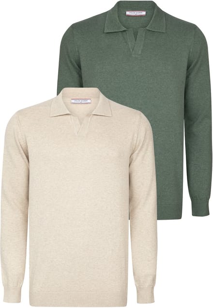 Felix Hardy Pullover Met Polokraag - 2 Pack Polo - 100% Katoen Heren Beige-Groen - M