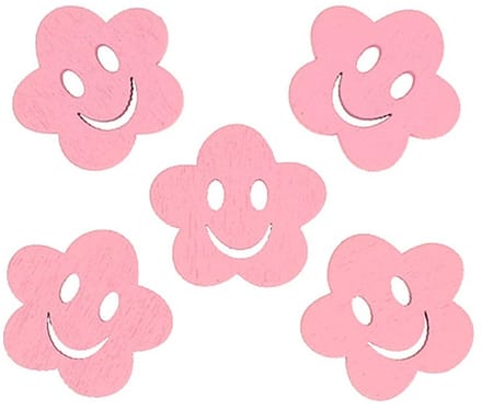 Houten bloem met gezicht roze 2,5 cm 48 st