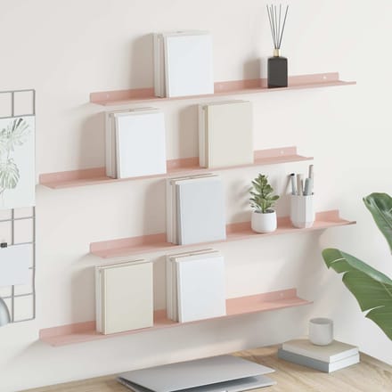 vidaXL - Zwevende - plank - 4 - st - Roze - 80 - x - 9 - x - 2,5 - cm - Staal