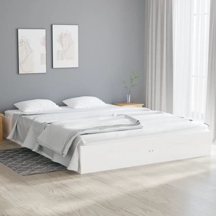 vidaXL - Bedframe - massief - hout - wit - 135x190 - cm