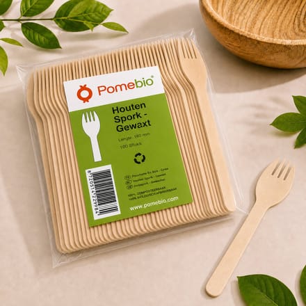 Pomebio - houten spork gewaxt - 16 cm - 100 stuks