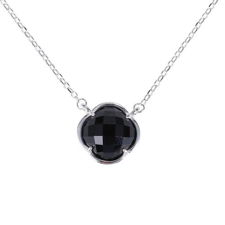 Dames ketting -  Zwarte Onyx - klaver - (echt 925 zilver) | cadeau dames