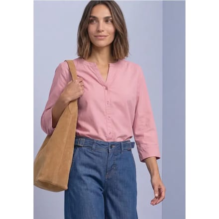 Blouse met 3/4-mouwen en split-hals, van corduroy