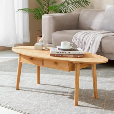 Ovale Salontafel van Bamboe met 2 Lades - 100cm - Trendy en Duurzaam