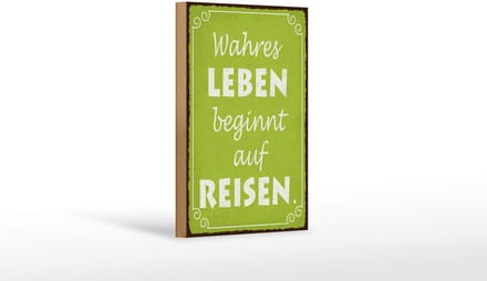 Holzschild Spruch 30x40 cm Wahres Leben beginnt auf Reisen Deko Schild