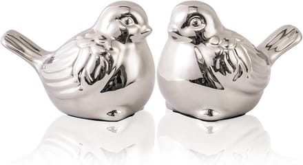 Set van 2 Kleine Vogel Standbeelden - Moderne Boho Woondecoratie Zilver