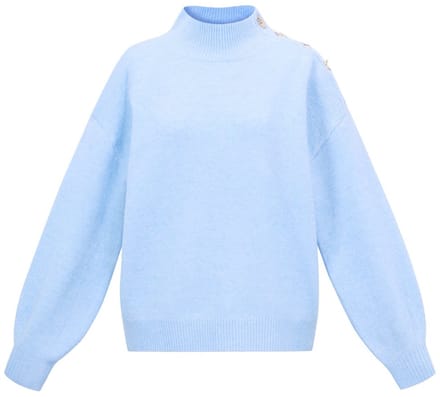 Comfortabele Gebreide Polyester Dames Trui met Schildkraag en Schouderknopen - Roze - Maat L/XL