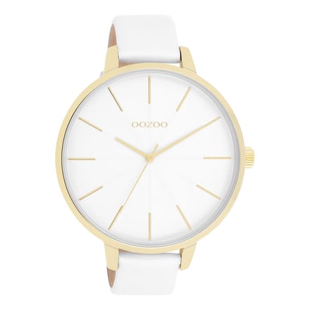 Goudkleurige OOZOO horloge met witte leren band - C11346