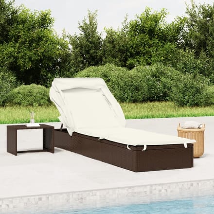 vidaXL - Ligbed - met - inklapbaar - dak - 213x63x97 - cm - poly - rattan - bruin