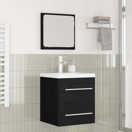 vidaXL - Badkamermeubel - Set - 2 - st - Zwart - Eiken - Bewerkt - hout