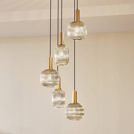 Lindby - hanglamp - 5lichts - Glas, ijzer - H: 18 cm - E27 - rookgrijs