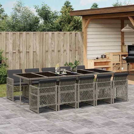 vidaXL - 11-delige - Tuinset - met - kussens - poly - rattan - grijs