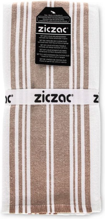 ZICZAC - Theedoek Culinary Duo Stripe - SET/3 - 50x76 cm, bruin