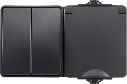 Opbouw Combi wandcontactdoos en serieschakelaar | IP55 - Zwart