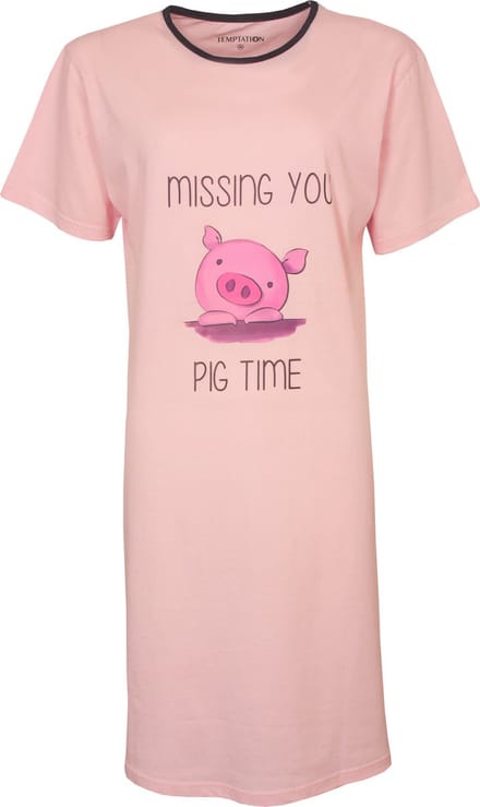 Temptation Dames Nachthemd - Bigshirt - Katoen - Roze - Maat M