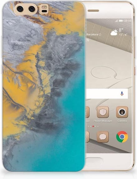 Huawei P10 Plus TPU Siliconen Hoesje Marble Blue Gold