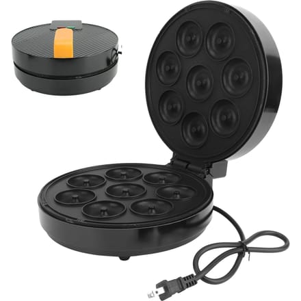 Mini Donut Maker Machine Met Anti-aanbaklaag voor Ontbijt Snacks Desserts Maakt 8 Donuts L black