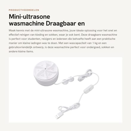 Dailygoods - Mini-ultrasone wasmachine - Draagbaar en USB-aansluiting - Effectieve vlekverwijdering - Compact formaat - Voor kleding en sokken - Ideaa...