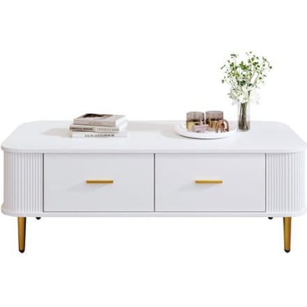 Salontafel - MUVOE - Rechthoekig - Wit en goudkleurig - 4 lades - Hedendaags design wit