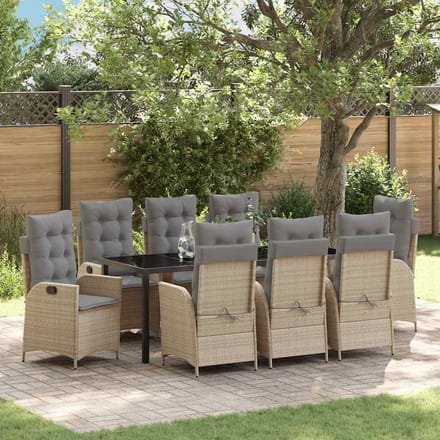vidaXL - Tuin - Eettafel - Set - 9 - st - Beige - poly - rattan