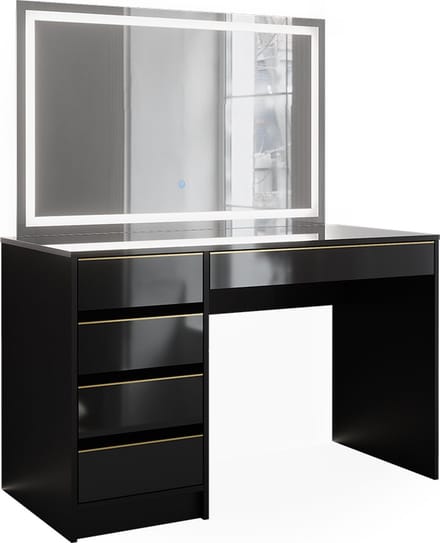 Vicco Sherry Kaptafel – 120 cm met LED-spiegel Zwart/goud