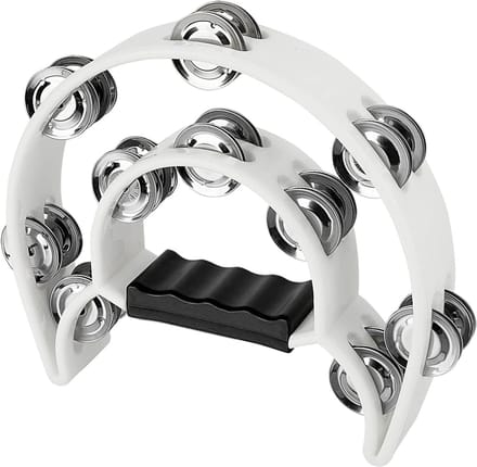 Double Row Metal Jingles Half-Moon Tambourine - Versatile Percussion for Dynamic Performances and KTV - White