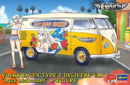 Hasegawa Modelbouwpakket Auto - 52458 Volkswagen Type 2 Delivery Van - Lucy McDonnell met Figuur - Duitse Auto Plastic - 1:24 - Modelbouw