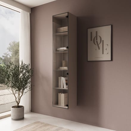 Meubella - Gelvio - Vitrinekast met glas - Beige - 35x32x168 cm